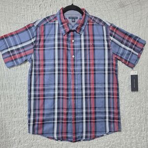 Tommy Hilfiger Boy's Blue and Red Plaid Shirt